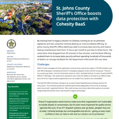 St. Johns County Sheriff’s Office Boosts Data Protection with Cohesity Backup as a Service