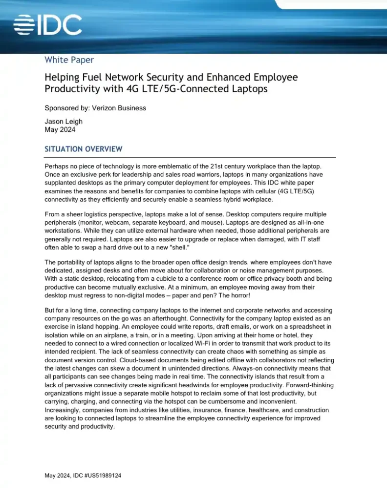 Helping Fuel Network Security and Enhanced Employee Productivity with 4G LTE/5G - Connected Laptops