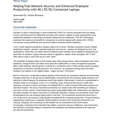 Helping Fuel Network Security and Enhanced Employee Productivity with 4G LTE/5G - Connected Laptops