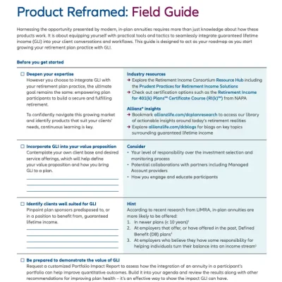 Field Guide: Your Roadmap to Integrating Guaranteed Lifetime Income