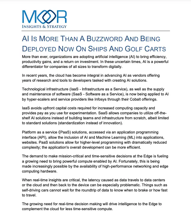 AI IS MORE THAN A BUZZWORD AND BEING DEPLOYED NOW ON SHIPS AND GOLF CARTS