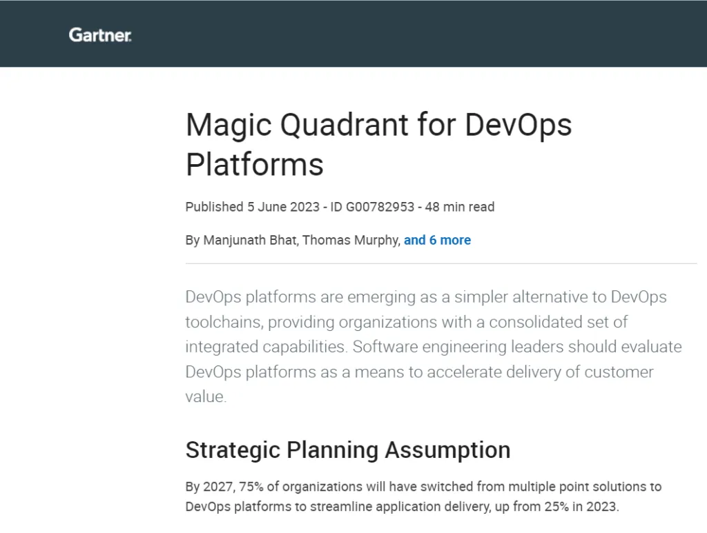 Gartner Magic Quadrant for DevOps Platforms