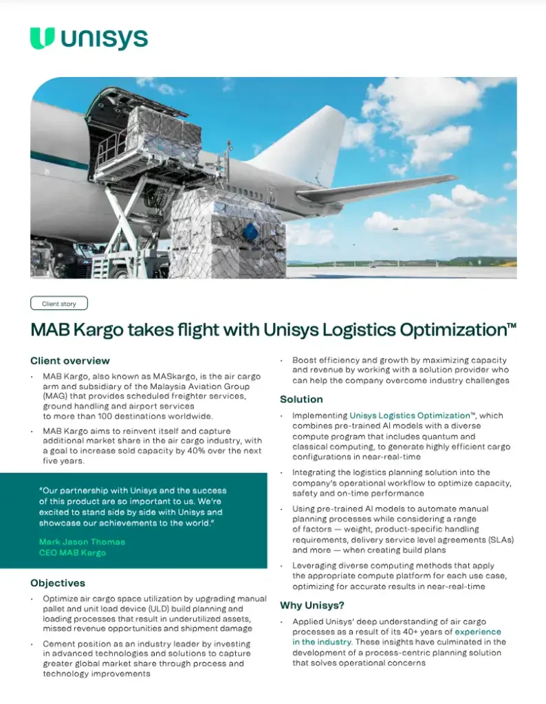 83% faster planning. 100% smarter cargo. How MAB Kargo slashed planning time with Unisys Logistics Optimization