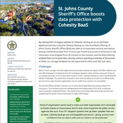 Case Study: St. Johns County Sheriff's Office Boosts Data Protection with Cohesity Backup as a Service