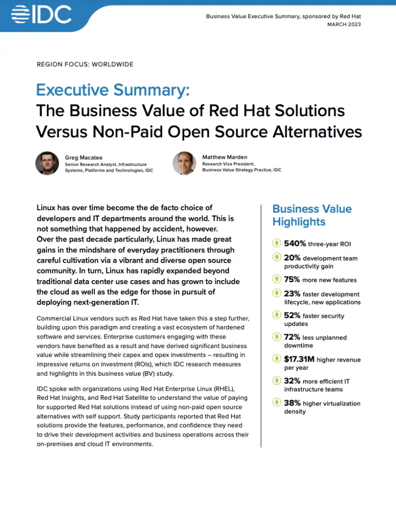 Executive summary: Value of Red Hat solutions versus alternatives