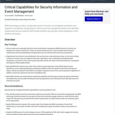 2024 Gartner® Critical Capabilities for Security Information and Event Management