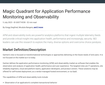 Magic Quadrant for Application Performance Monitoring and Observability