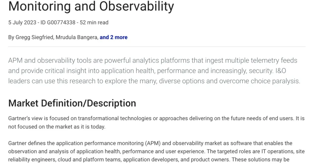 Magic Quadrant for Application Performance Monitoring and Observability