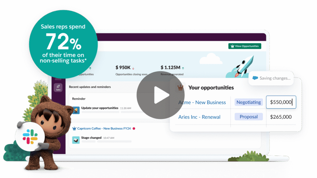 Watch the demo to see Sales Cloud and Slack together, in action.