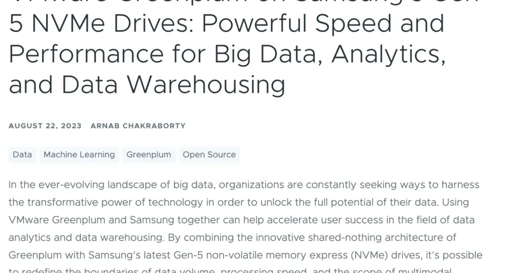 VMware Greenplum on Samsung's Gen-5 NVMe Drives