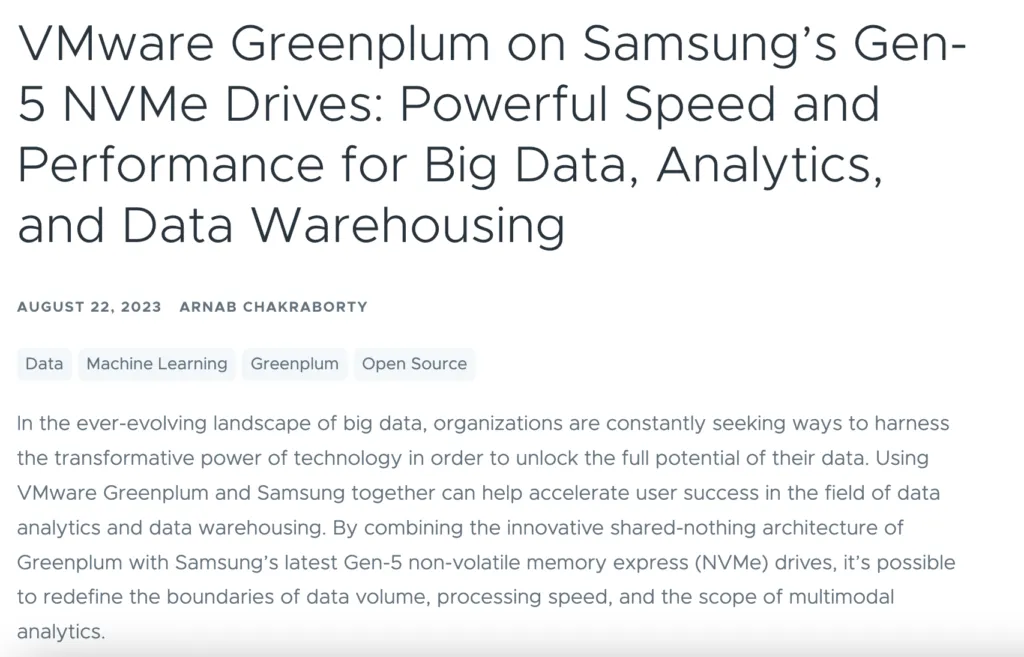 VMware Greenplum on Samsung's Gen-5 NVMe Drives