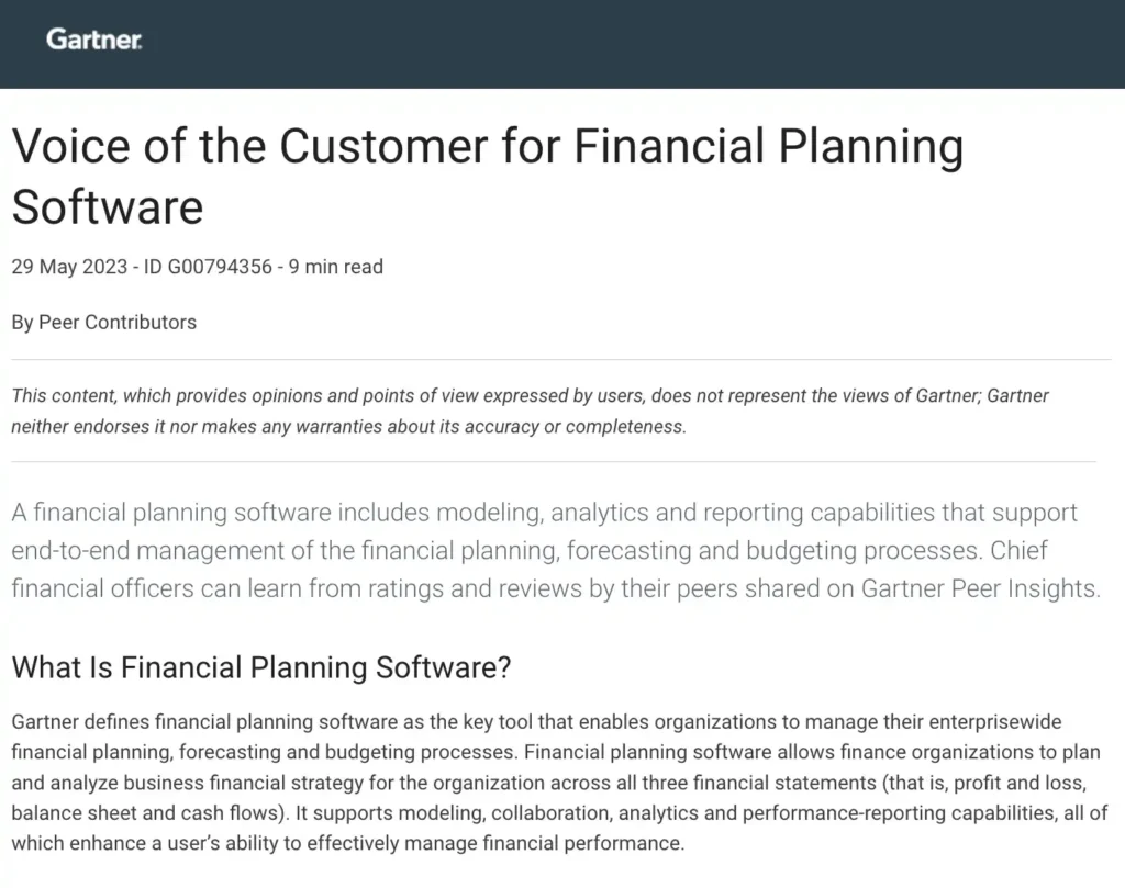 Gartner Voice of the Customer: Financial Planning Software