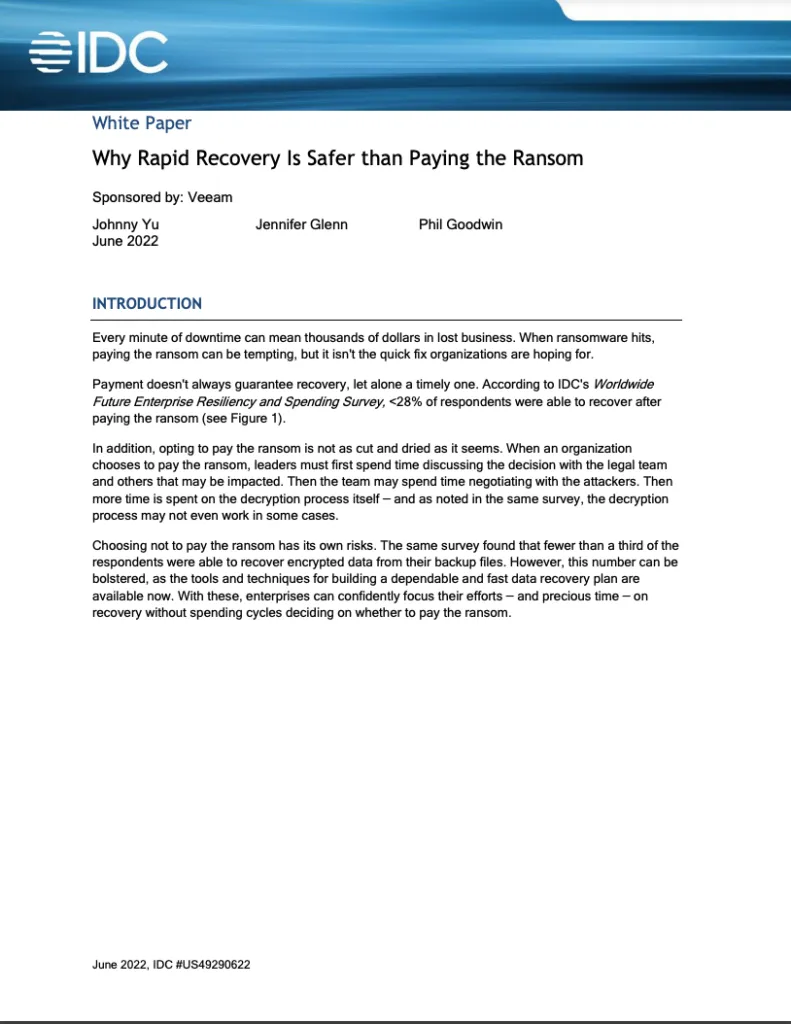 Why Rapid Recovery is Safer than Paying the Ransom